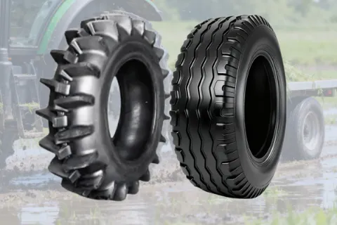 Close-up of tractor tire tread patterns showing deep and shallow designs